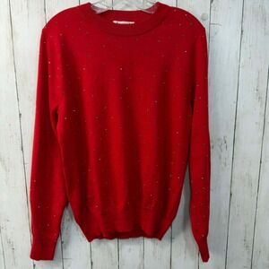Nanette Lepore Women's Red Studded Knit Sweater Rhinestone Holiday Size L